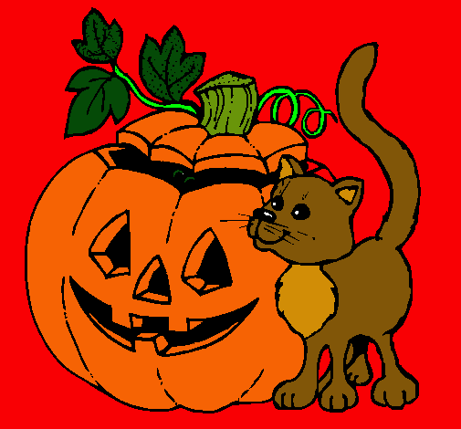 Calabaza y gato