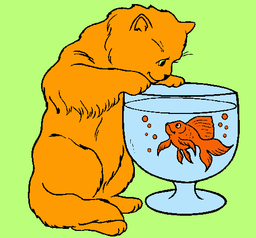 Dibujo Gato mirando al pez pintado por amalia