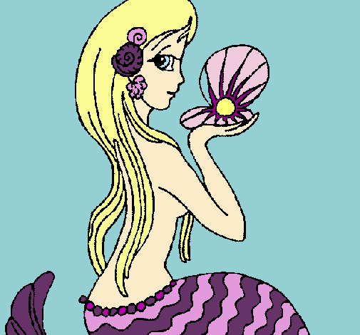 Dibujo Sirena y perla pintado por fany
