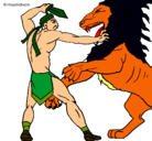 Dibujo Gladiador contra león pintado por edelin