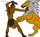 Dibujo Gladiador contra león pintado por hugo
