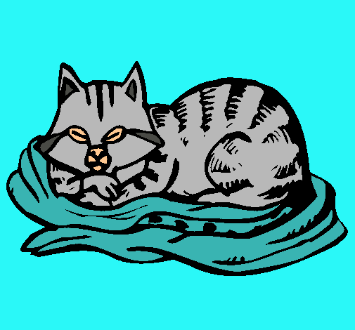 Dibujo Gato en su cama pintado por amalia
