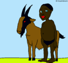 Dibujo Cabra y niño africano pintado por pork
