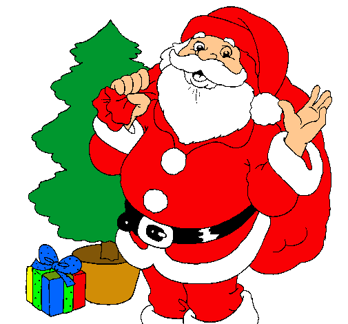 Dibujo Santa Claus y un árbol de navidad pintado por justin