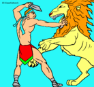 Dibujo Gladiador contra león pintado por adriano