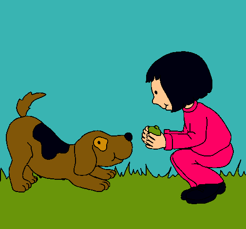 Dibujo Niña y perro jugando pintado por amalia