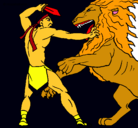 Dibujo Gladiador contra león pintado por petri