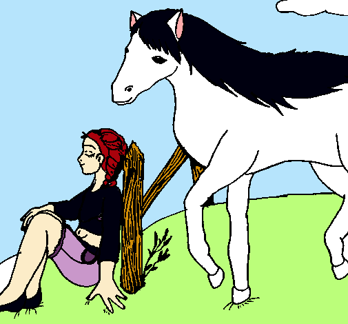 Dibujo Chica y caballo pintado por hitany