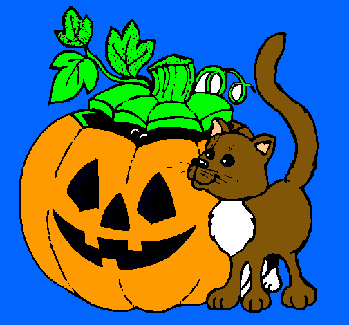 Calabaza y gato