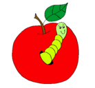 Dibujo Manzana con gusano pintado por imelda