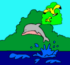 Dibujo Delfín y gaviota pintado por eva treserra  