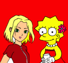 Dibujo Sakura y Lisa pintado por impresora