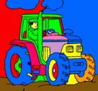 Dibujo Tractor en funcionamiento pintado por sergi