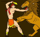 Dibujo Gladiador contra león pintado por izma