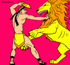 Dibujo Gladiador contra león pintado por estefani