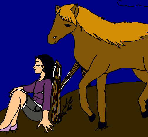 Dibujo Chica y caballo pintado por linda