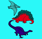 Dibujo Tres clases de dinosaurios pintado por agustin