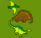 Dibujo Tres clases de dinosaurios pintado por dino