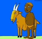 Dibujo Cabra y niño africano pintado por vallelado