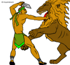 Dibujo Gladiador contra león pintado por davidsdnasd