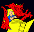 Dibujo Dragón, chica y libro pintado por jupiter