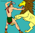Dibujo Gladiador contra león pintado por danito