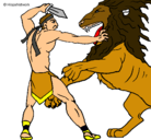Dibujo Gladiador contra león pintado por kukiih