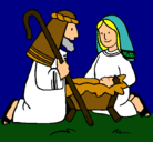 Dibujo Adoran al niño Jesús pintado por pedro