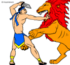 Dibujo Gladiador contra león pintado por koruko