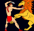 Dibujo Gladiador contra león pintado por AKETZA