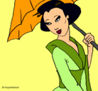 Dibujo Geisha con paraguas pintado por Manuelaa
