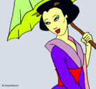 Dibujo Geisha con paraguas pintado por barby