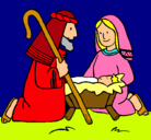 Dibujo Adoran al niño Jesús pintado por anonima