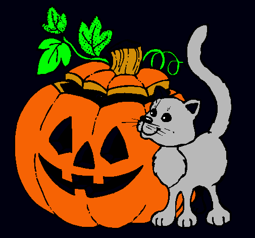 Calabaza y gato