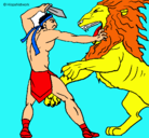 Dibujo Gladiador contra león pintado por piero