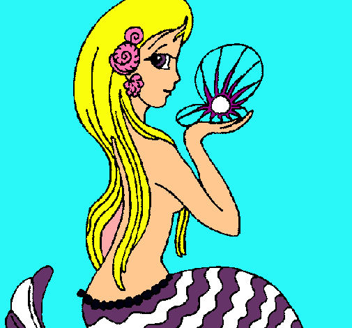 Dibujo Sirena y perla pintado por pancha