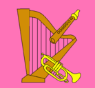 Dibujo Arpa, flauta y trompeta pintado por emilce