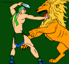 Dibujo Gladiador contra león pintado por cuater