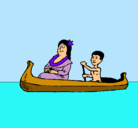 Dibujo Madre e hijo en canoa pintado por lima