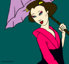 Dibujo Geisha con paraguas pintado por lolita