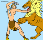 Dibujo Gladiador contra león pintado por evelin