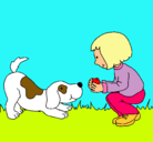 Dibujo Niña y perro jugando pintado por Shiranui