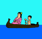 Dibujo Madre e hijo en canoa pintado por Denis