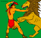 Dibujo Gladiador contra león pintado por gaag