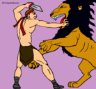 Dibujo Gladiador contra león pintado por dhhgfre