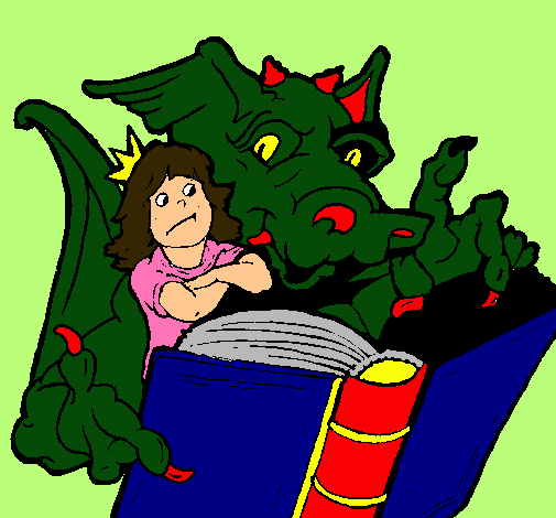 Dragón, chica y libro