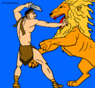 Dibujo Gladiador contra león pintado por jhon