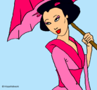 Dibujo Geisha con paraguas pintado por NEISMAR