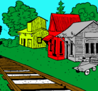 Dibujo Estación de tren pintado por casas