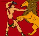Dibujo Gladiador contra león pintado por auriluz
